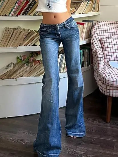 Cyflymder  Vintage Spice Girl Flared Pants Slim Skinny Elastic Jeans Women's Trousers