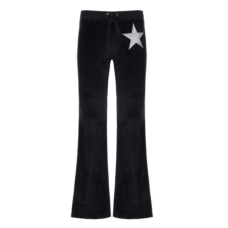 Cyflymder  Autumn Casual Slim Embroidery Solid Slight Strech Low Waist FLARE PANTS