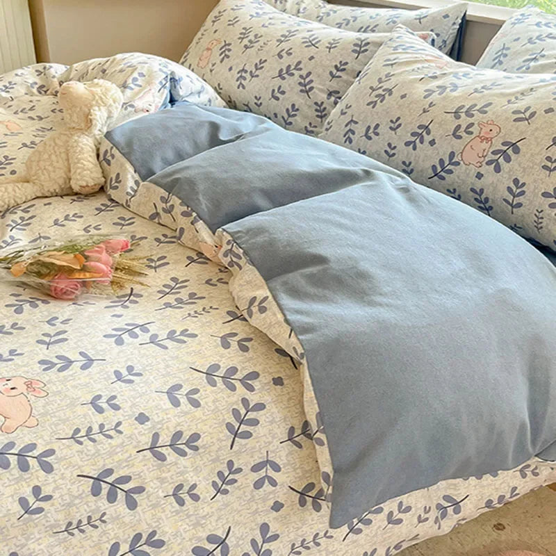Cyflymder  Pastoral Plant Printed 100% Cotton Thick Bedding Set 160X210Cm Quilt Sets for Adults Warm Soft Duvet Cover for Autumn Winter