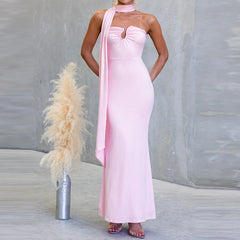 Cyflymder  Fashion Off Shoulder Solid Slim Cocktail Party Dress Summer Backless Wrap Hips Dress Sexy Ribbon Halter Tube Tops Fishtail Dress