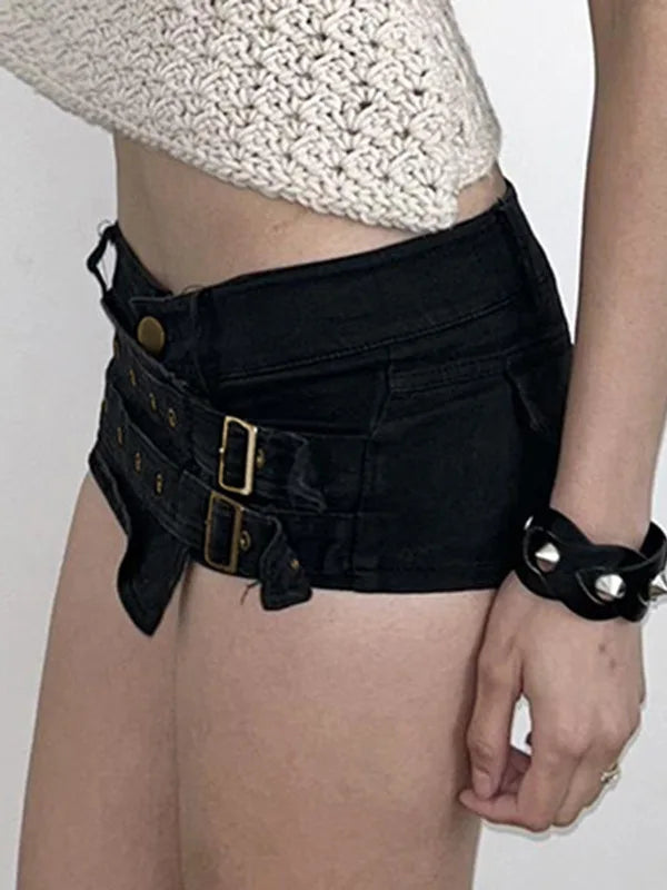 Cyflymder  Sexy Slim Fit Waist Bule Super ort Pants Asymmetric Street Sle Low Waist Tee-quarter Length Thin Fabric Summer Faion