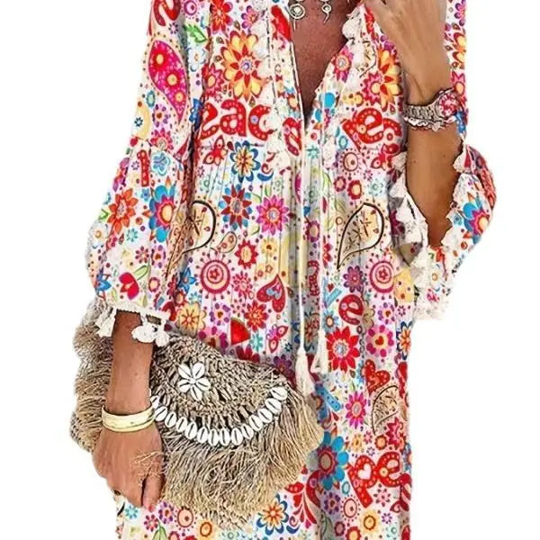 Cyflymder  plus Size Printed irt Collar Dr Women's Commuter Sle Polyester Fiber Seven Sve Busin Scene Splice Skirt