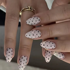 Cyflymder  Cute White Polka Dot Pink Blush Short Round Nail Art Fashion Wearable Fake Nails Detachable Finished False Nails Press on Nails