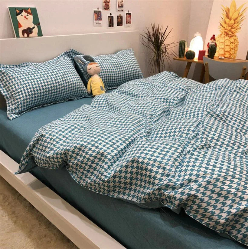 Cyflymder Nordic Grid Duvet Cover Set with Bedsheet Pillowcase 220x240 Quilt 4pcs/3pcs Bedding Fashion Comforter Bed Linen Bedding Set