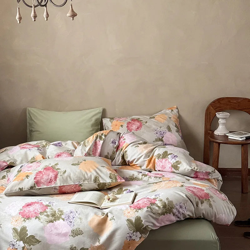 Cyflymder  New 100% Cotton Floral Print Bedding Sets Cozy Skin Friendly Soft Comforter Set Naked Sleeping Textile Supplies for All Seasons