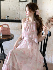 Cyflymder  French Style Sweet Elegant Women Dress Y2k Summer Casual Slim Halterneck Evening Dress Fashion Fairy Chic Vintage Party Outfits