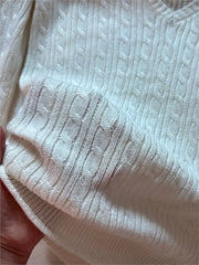 Cyflymder  Twisted Flower Thin Knitted Sweater Women Spring Beige Raw Hem V-Neck Long Sleeve Jumpers Sweet Cute Preppy Style Sweater Top