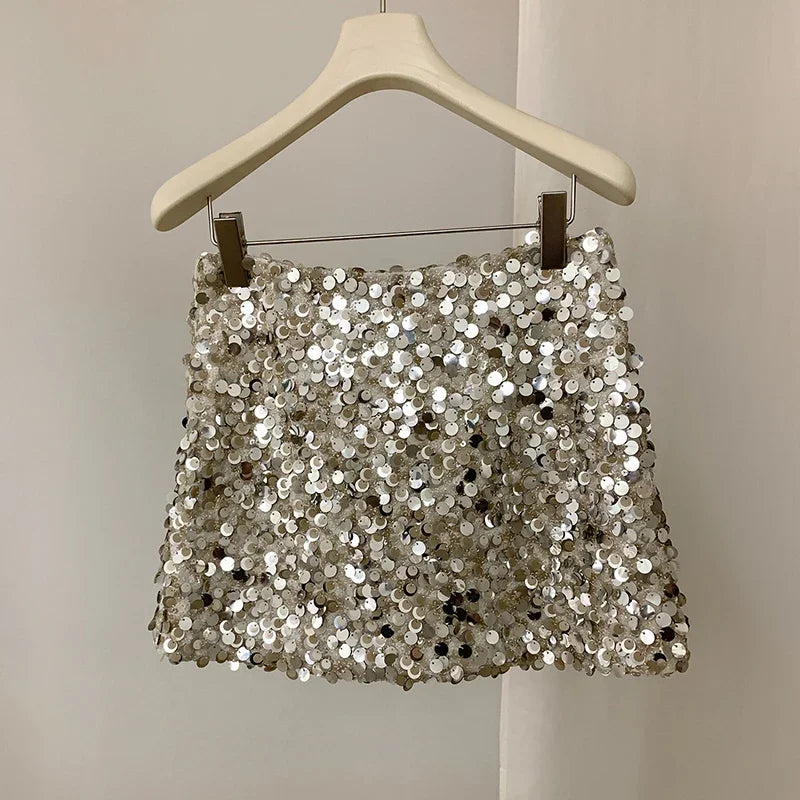 Cyflymder  Women Summer Sequin Skirt Fashion Party Retro Shiny Sequin Fitted Skirt Sexy High-Waisted Evening Female Sequin Skirt