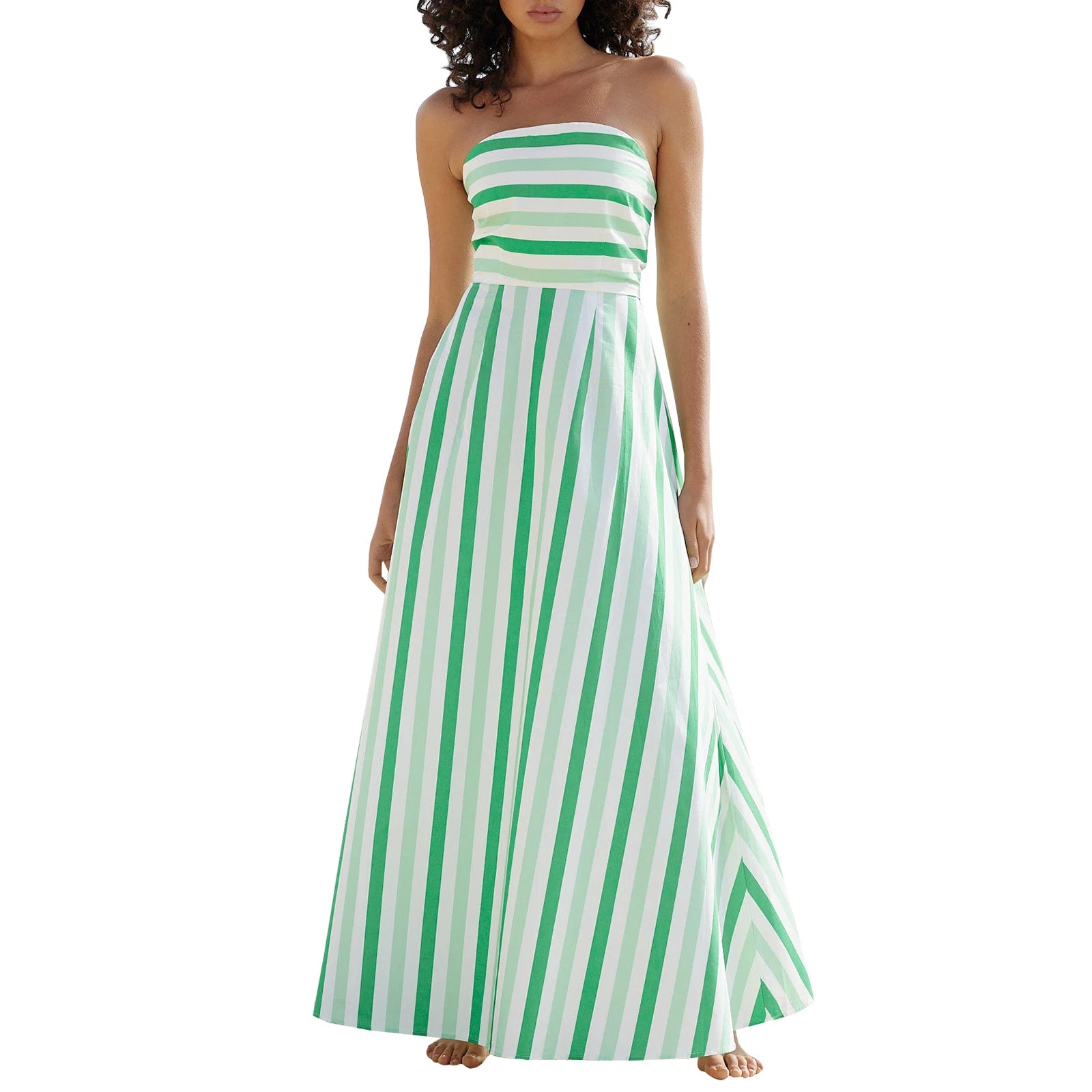 Cyflymder  Summer Classic Striped Strapless A-Line Party Dress for Cocktail Party Beach Streetwear Women's Off-Shoulder Tube Long Dress