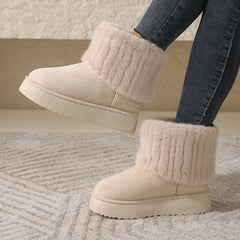 Cyflymder Shoes for Women Winter Women's Boots Black Round Toe Solid Flock Plush Warm Mid Heel Water Proof Casual Snow Boots Women