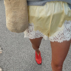 Cyflymder  New Lace Wide Shorts Design Temperament Fashion Casual Short Sleeves