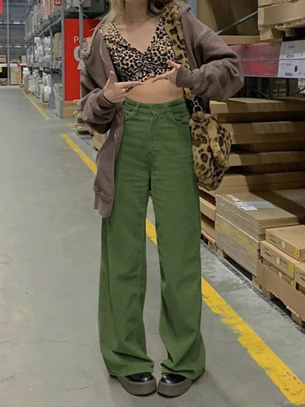 Cyflymder  Retro High-waist Casual Wide-leg Pants Women's Comfortable Loose Trousers Vintage High Waist Loose Fit Long Pants