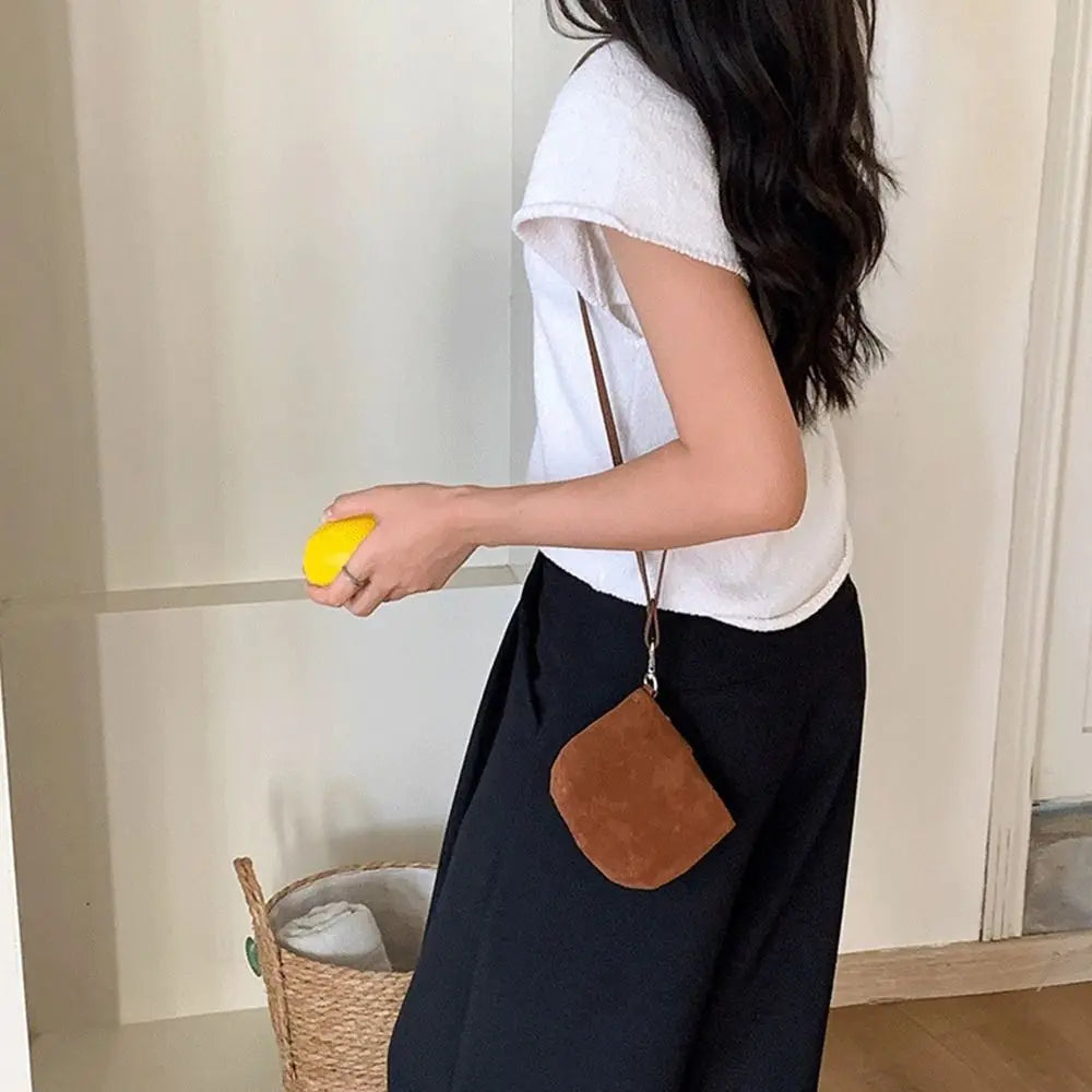 Cyflymder  PU Leather Suede Coin Purse Shoulder Bag Lipstick Earphone Pouch Mini Storage Bag Purse Card Holder Lanyard Wallet Outdoor