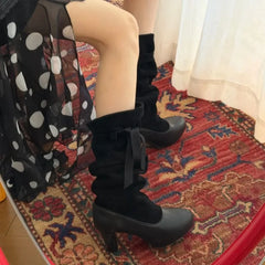 Cyflymder  Stylish Mid-Calf Boots for Women New Fall Cow Split Leather Upper Sheepskin Lining Medium Heel Casual Daily Fashion