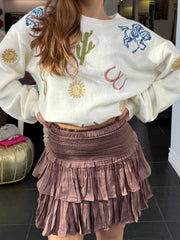 Cyflymder  Women s Winter Cozy Sweater Floral Embroidery Long Sleeve V-Neck Knitwear Pullover with Pom Pom Detail