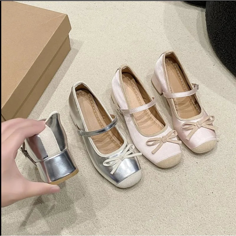 Cyflymder  Shallow Mouth Female Shoes Autumn Soft Black Flats Ballet New Dress Fall Summer Med Flower Rubber Hoof Hee