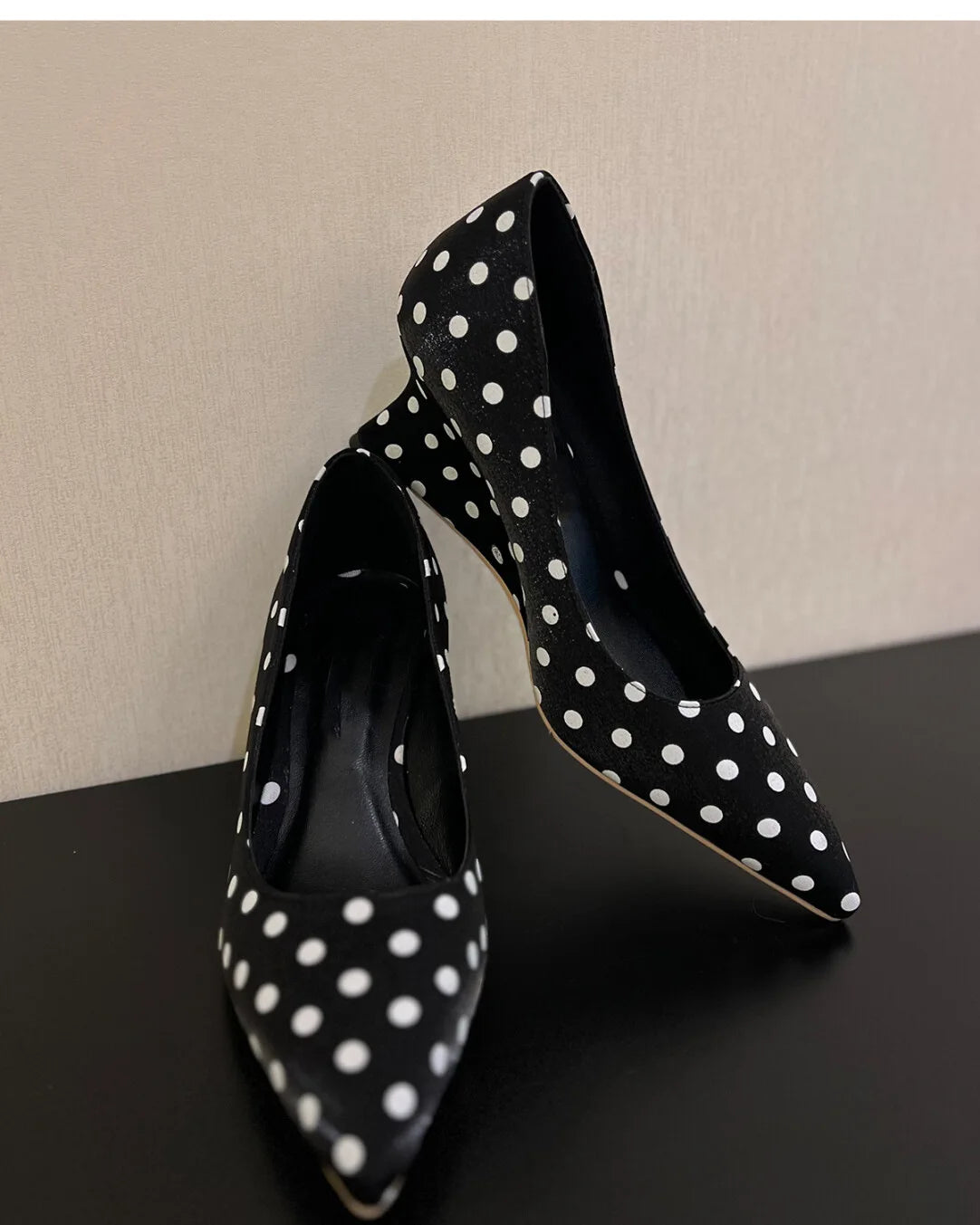 Cyflymder  French Sexy Polka Dot Wedge Pointed Toe High Heels Women Shallow Mouth Comfort Height Boost Dress Footwear