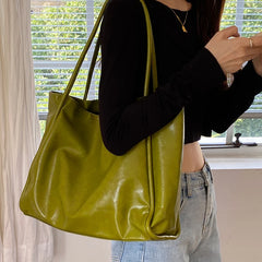 Cyflymder Green Vintage Women's Bag Large Capacity Soft Pu Shoulder Underarm Bags Simple All-match Ladies Handbag Elegant Fashion Totes