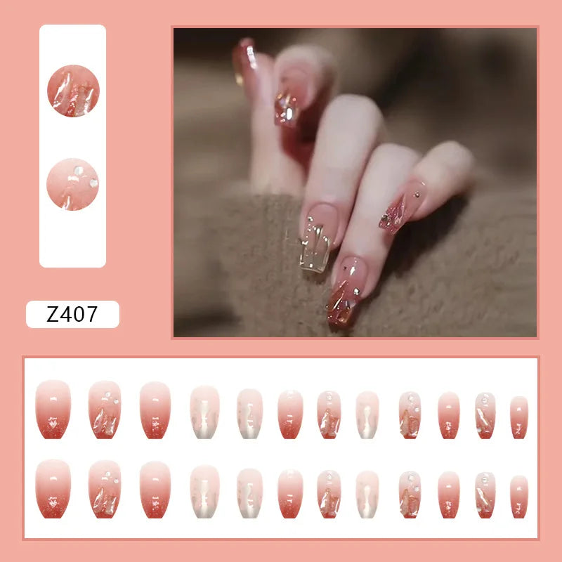 Cyflymder 24Pcs/Set Almond Gradient Press On Nail Art Wearable Fake Nails Pointed Simple Ballet Coffin Reusable False Nails Tips Finished