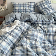 Cyflymder  Japanese Style Cotton Printed 4Pcs Bedding Sets Skin Friendly Ab Double-Sided Design Duvet Cover Washed Comfort Set for Adults