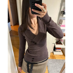 Cyflymder  Women's V-neck Punk Buckle Sweater Retro Long Sleeve Goth Style Streetwear Casual Fashion High Street Original Punk Sweet Girl