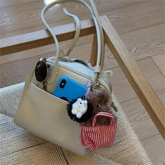 Cyflymder   Light Gray Minimalist Handbag Women Pebbled Texture Leather Square Shoulder Bags Ladies Casual Niche Premium Boston Bag