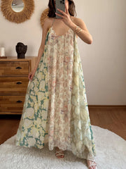 Cyflymder  Women's Summer Suspender Dress Vintage Printed Off Shoulder Chiffon Women Elegant Street Loose Holiday Dress Clothing