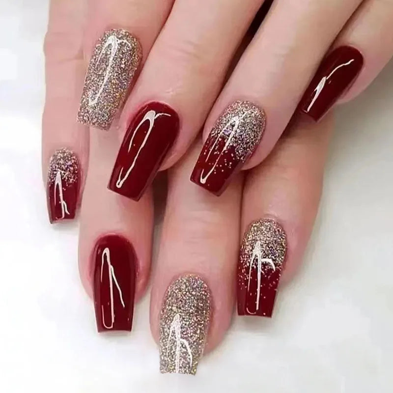 Cyflymder  24Pcs Fake Nails Press On Supplies False Charms Tips For ABS Nail Art And Decorations Manicure Extension Contains Jelly Gel