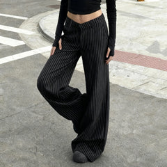 Cyflymder  Commuter Style Striped Button-Fly Suit Pants Women Elegant Full Length Flared Trousers Office Ladies Basic Bottoms 2026