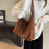 Cyflymder Y2K Korean Vintage Brown Suede Bag Harajuku Aesthetic Purse Emo Hobo Handbags Shoulder Crossbody Messenger Large Tote Bags Women