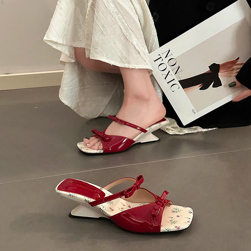 Cyflymder  On A Wedge Butterfly-Knot Female Shoes Slippers Heels Slides 2025 High Summer Butterfly-knot Scandals Sweet Butterfly-Knot Slipp