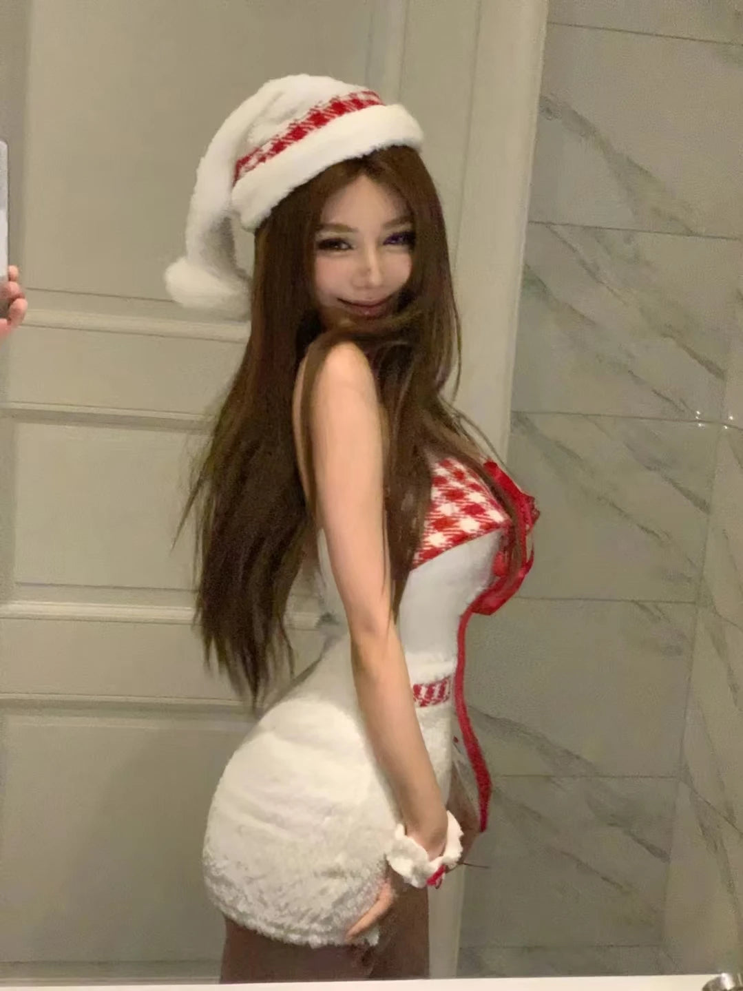 Cyflymder  Christmas Outfit Sexy Dress Santa Rudolph Cosplay Costume For Women Bodycon Dresses Pure Desire Party Performance Photoshooting
