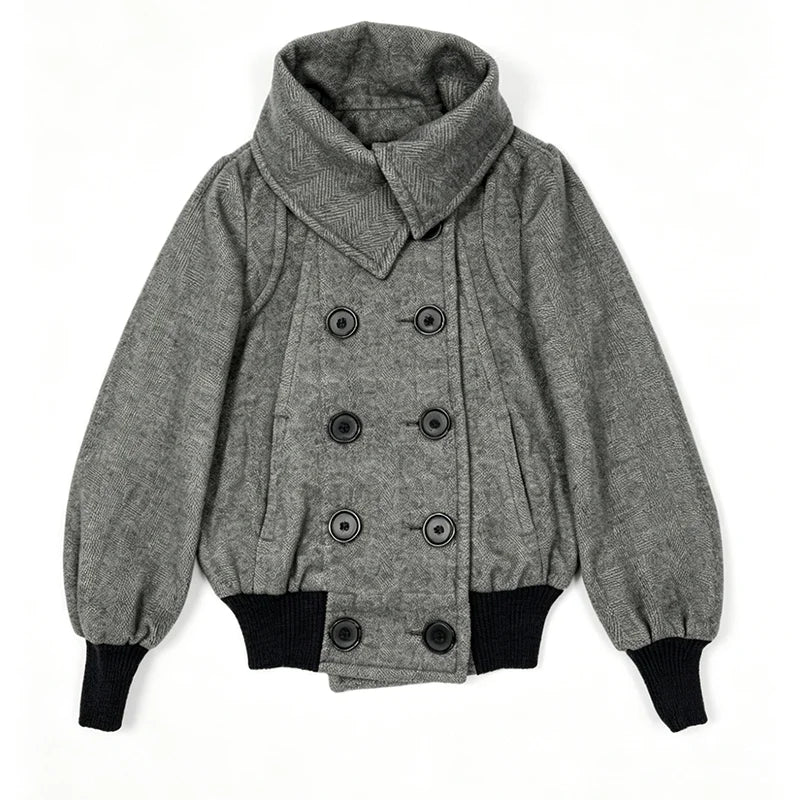 Cyflymder  Retro Women's High Street Jacket With A Lapel And High Neck Y2K Asymmetrical Double Breasted Short Jacket Gothic Street Style