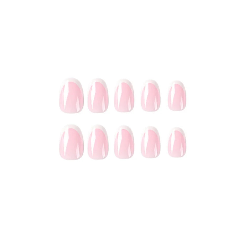 Cyflymder 24P French Oval False Nails Girls White Edge Design Nude Color Wearable Press on Nail Full Cover Short Acrylic Almond Fake Nails