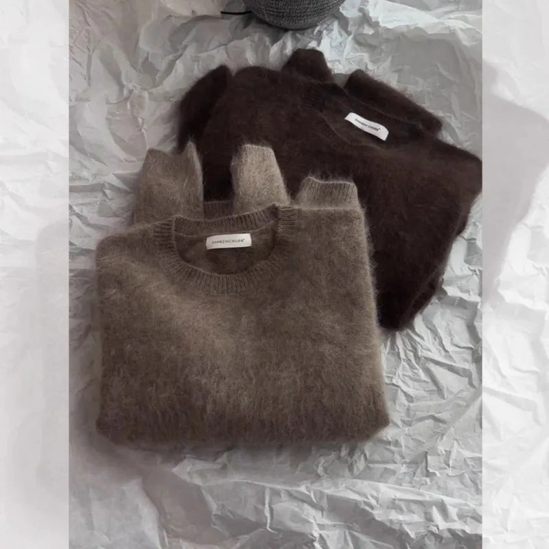 Cyflymder  Spring Autumn Basic Mohair Sweater Women Retro Office Work O Neck Long Sleeve Pullover knitwear Cashmere Jumper Warm 182B