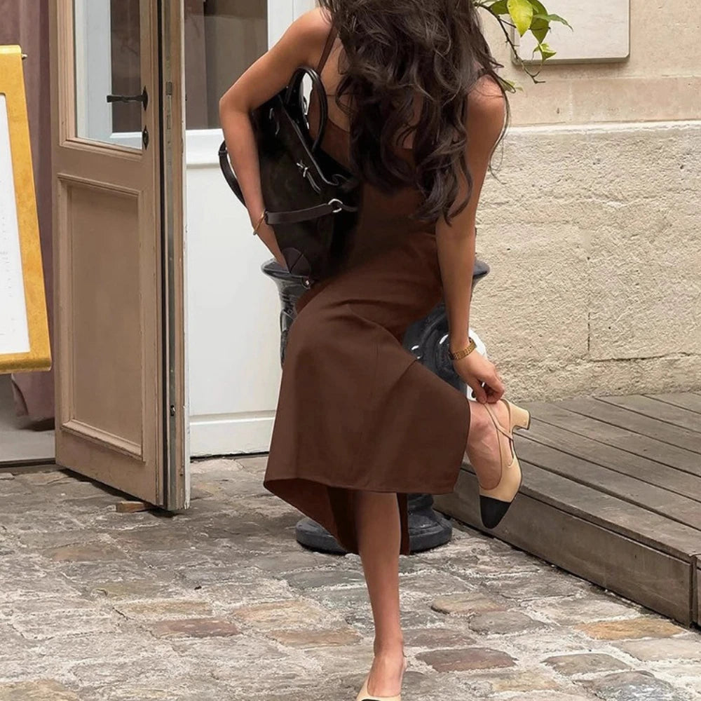 Cyflymder  Sexy Vintage Suspender Dress for Women Square Collar Sleeveless Tunic Temperament Long Dresses Female Summer Style