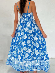 Cyflymder  Women s Elegant Floral Print Sleeveless Maxi Dress with Adjustable Spaghetti Straps and A-Line Silhouette for Summer Beach