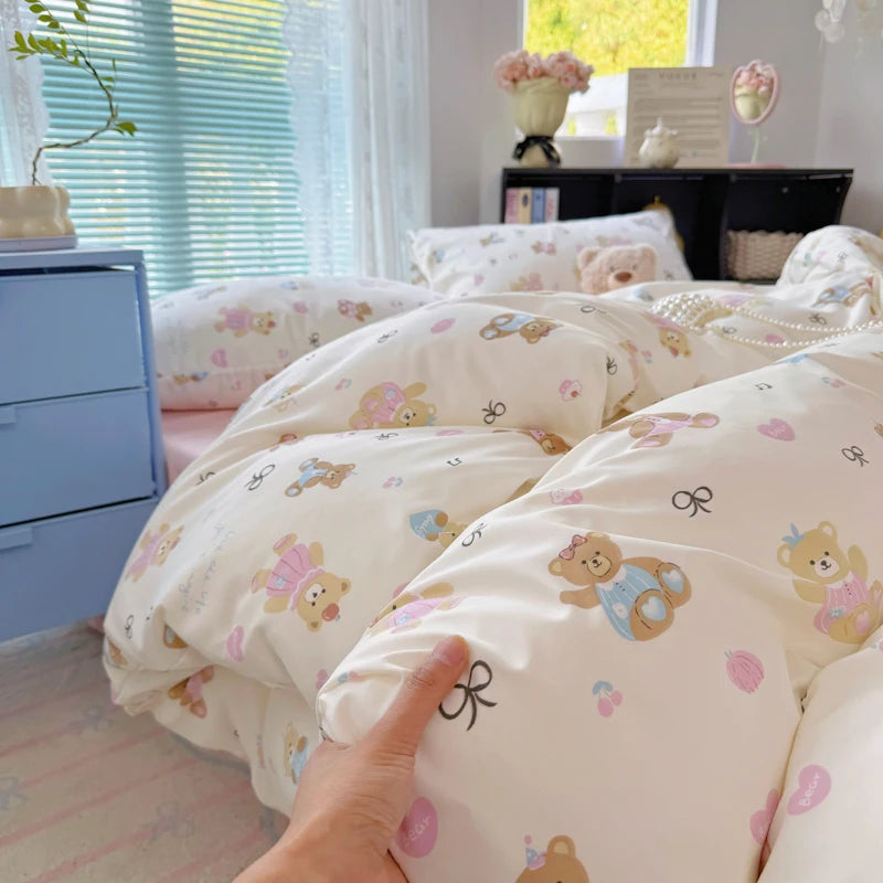 Cyflymder  INS Korean Style 2025 Floral Bedding Sets New Skin Friendly Soft Washed Cotton Printed Bed Sheet Sets