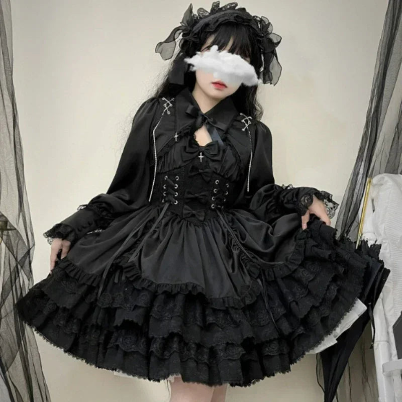 Cyflymder DRESS TO IMPRESS Japanese Victorian Gothic Lolita Dress Women Punk Style Sweet Lace Bow Eveing Party Dresses Harajuku Y2k Cosplay Princess Dress