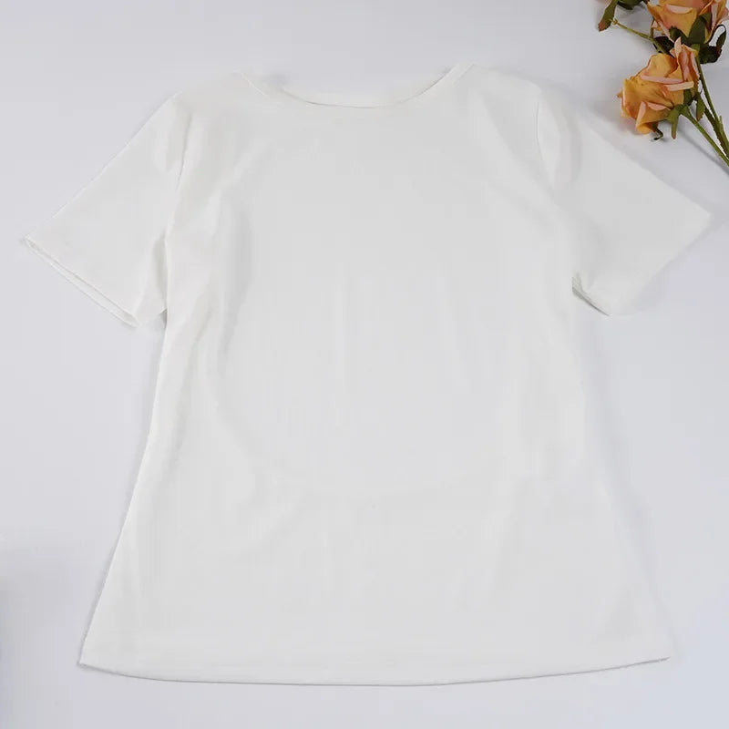 Cyflymder   Women Backless Short Sleeve T-Shirt Sexy Open Back Slim Fit White Basic Tee Casual Date Beach Streetwear Outfit