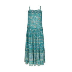 Cyflymder  Women Beach Dress y2k Boho Floral Print V Neck Spaghetti Strap Sleeveless Long Flowy Dress Vacation Cocktail Dresses﻿