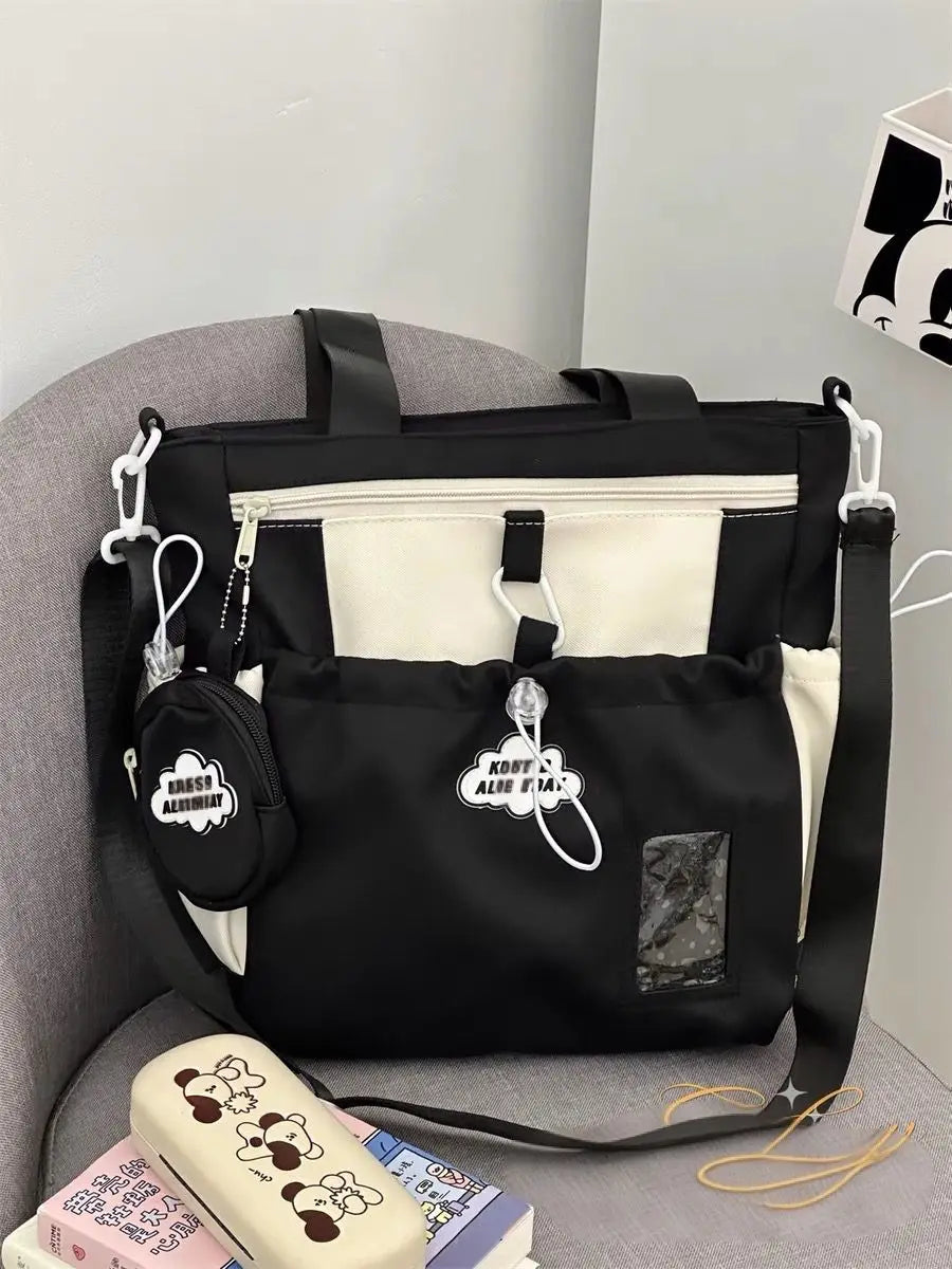 Cyflymder  Cute Color-Block Fresh Style Crossbody Bag Japanese School Aesthetic Spacious Tote for Girls All-in-One Student Study Bag
