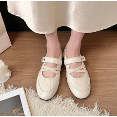 Cyflymder   French Retro Casual Ballet Single Shoes Women's Invisible Inside Heightened Cross Buckle Flat Mary Jane Shoes，Women's Shoes35-40