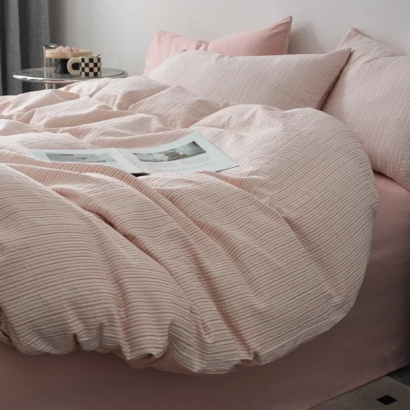 Cyflymder  Nordic Style Pure Cotton Jacquard Bedding Set Super Soft Skin Friendly Striped Duvet Cover Kit Adult Home Bedclothes for Seasons