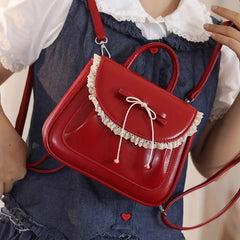 Cyflymder  Kawaii Japanese Sweet Red Backpack Women Bow Ruffled Minimalist Versatile Shoulder Bag Ladies Lolita Academic Mochilas Mujer New