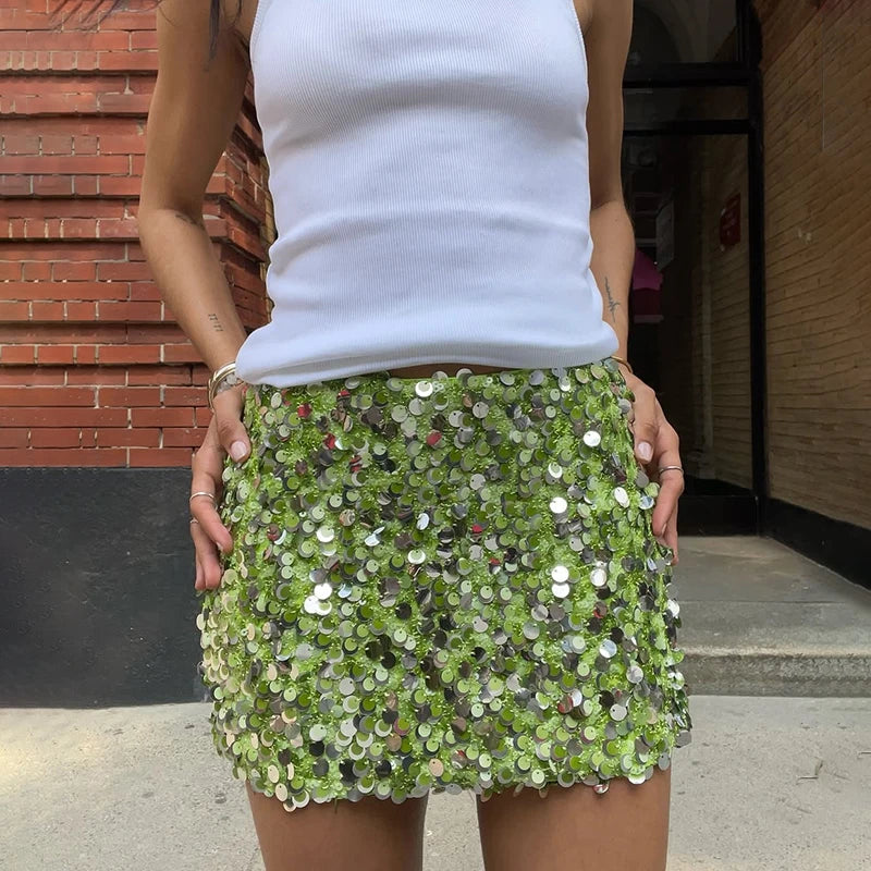 Cyflymder  Women Summer Sequin Skirt Fashion Party Retro Shiny Sequin Fitted Skirt Sexy High-Waisted Evening Female Sequin Skirt