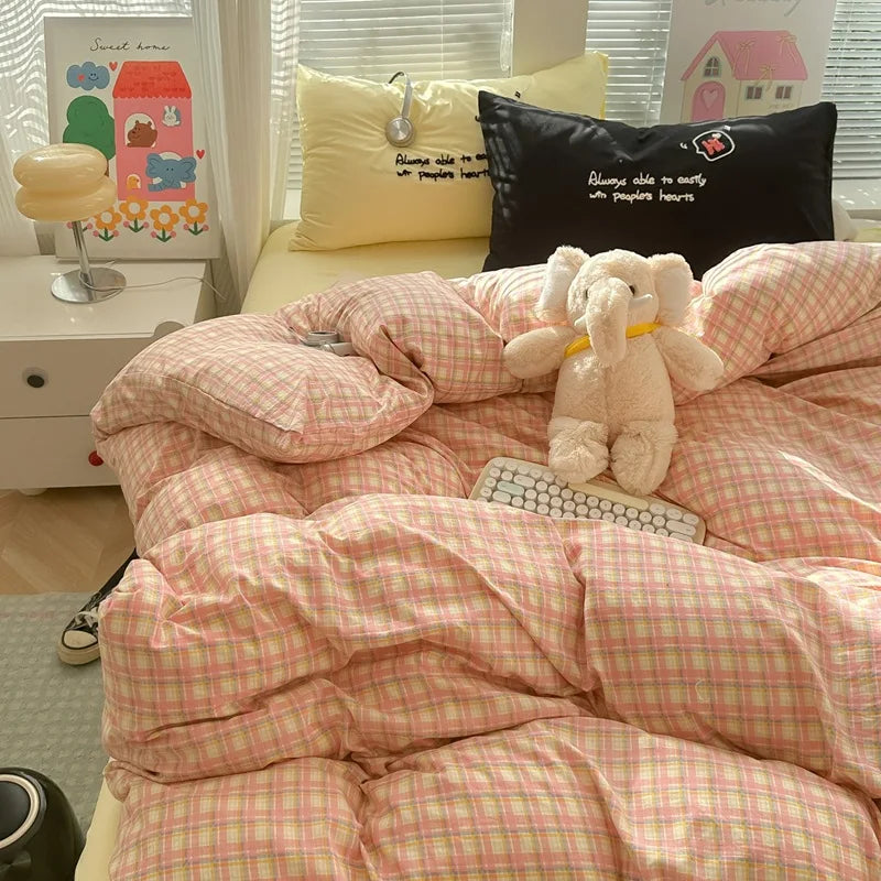 Cyflymder  European Striped Grid Bedding Set Fashion Soft and Breathable Bedclothes for All Seasons Luxury Cozy Printed Quilt Cover Set