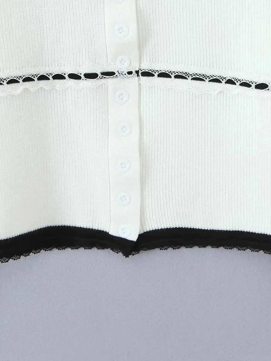 Cyflymder  Hit Color Knit Two Piece Set for Women O Neck Long Sleeve Spliced Buttons Top Low Waist Shorts Casual Suit Female