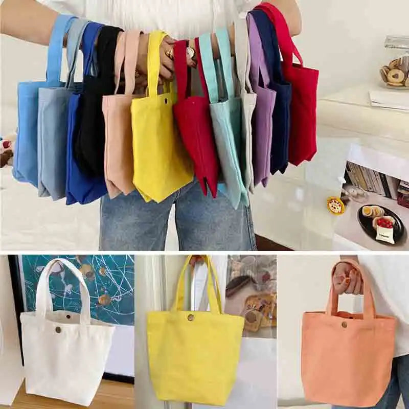 Cyflymder Simple Canvas Bag Women Shoulder Bags Foldable Picnic Pouch Small Tote Black Shopper Large Capacity Student Lunch Box