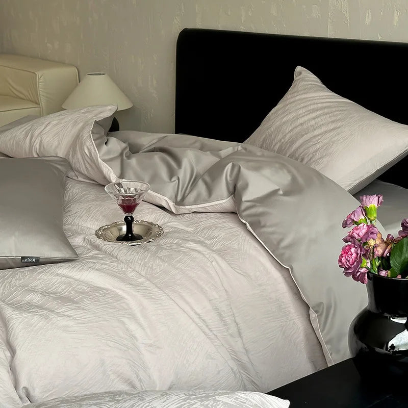 Cyflymder  Premium 100S Pure Cotton Jacquard Bedding Sets Luxury Skin Friendly Smooth Quilt Cover Kit Bed Linens for Adults and Children